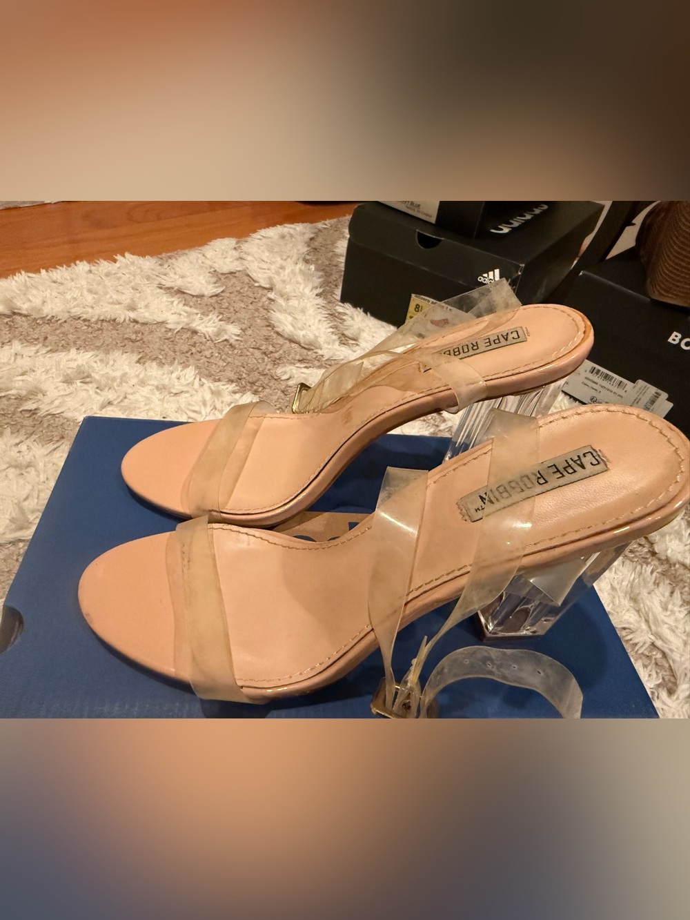 Cape Robbin Nude Clear Strap Block Heel Sandals